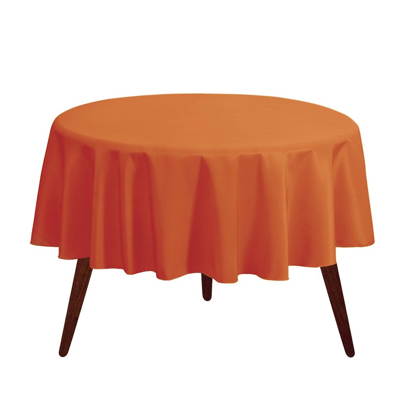 Gee Di Moda Round Tablecloth - 70 Inch Orange Round Table Cloth for 24 to 48 Inch Round Tables - Heavy Duty Washable Fabric - for Buffet Table, Holiday Party, Dinner, Wedding & Baby Shower - Image 1